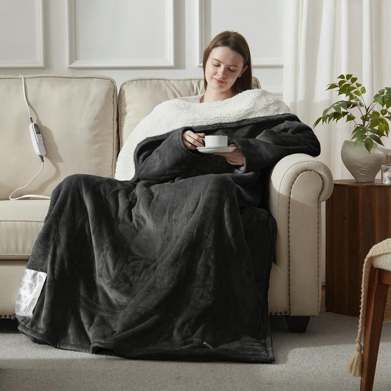 [Black Friday] Cosybay Wearable Electric Heated Blanket with Sleeves & Foot Pockets 50X70 Inch Flannel Sherpa Blanket for Adults Heated Blanket with 1-12 Hours Auto-Off & 10 Heat Settings Electric Heating for Bedroom Home,Christmas Gift