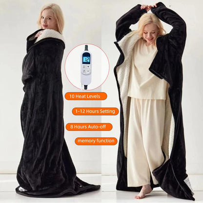 [Black Friday] Cosybay Wearable Electric Heated Blanket with Sleeves & Foot Pockets 50X70 Inch Flannel Sherpa Blanket for Adults Heated Blanket with 1-12 Hours Auto-Off & 10 Heat Settings Electric Heating for Bedroom Home,Christmas Gift