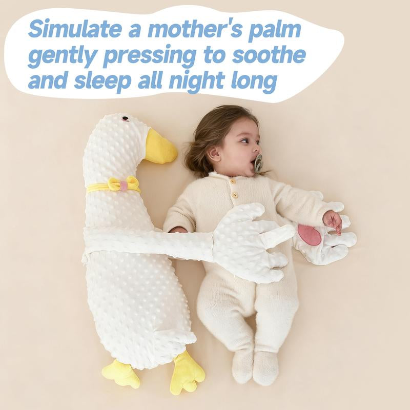 Baby Soothing Hugging Pillow Soft Cotton Animal-Shaped Sleep Aid Cushion with Gentle Patting Cute Big White Goose Design for Infant Comfort