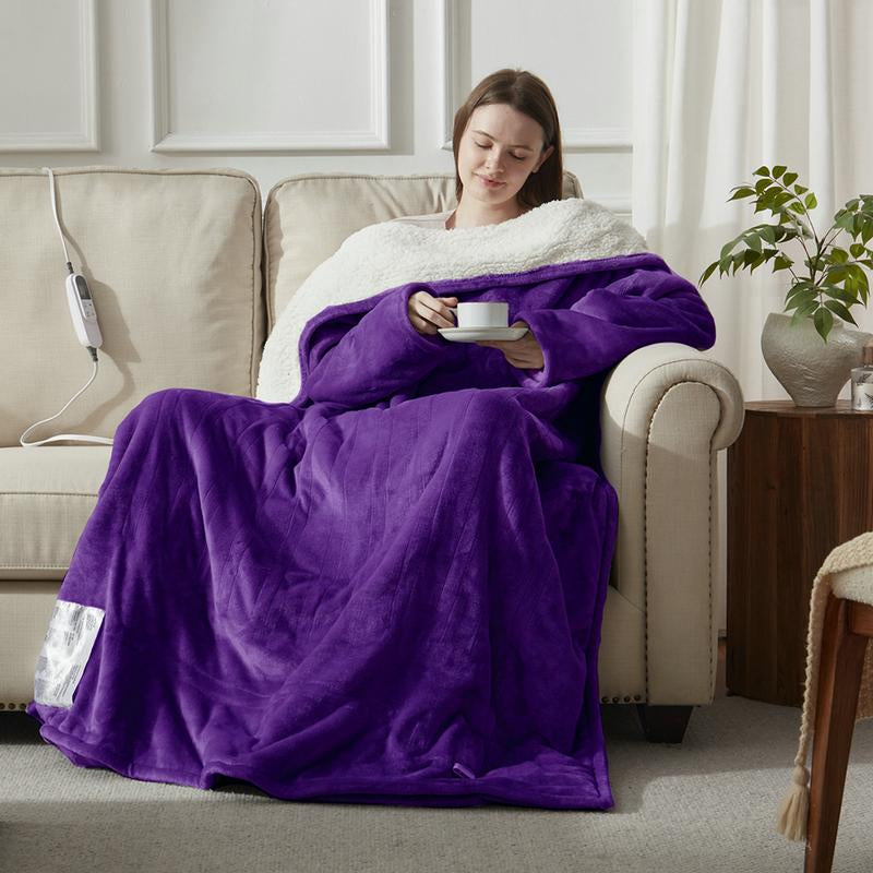 [Black Friday] Cosybay Wearable Electric Heated Blanket with Sleeves & Foot Pockets 50X70 Inch Flannel Sherpa Blanket for Adults Heated Blanket with 1-12 Hours Auto-Off & 10 Heat Settings Electric Heating for Bedroom Home,Christmas Gift