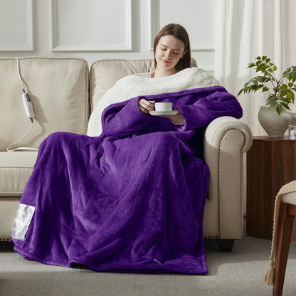 [Black Friday] Cosybay Wearable Electric Heated Blanket with Sleeves & Foot Pockets 50X70 Inch Flannel Sherpa Blanket for Adults Heated Blanket with 1-12 Hours Auto-Off & 10 Heat Settings Electric Heating for Bedroom Home,Christmas Gift