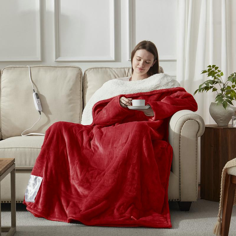 [Black Friday] Cosybay Wearable Electric Heated Blanket with Sleeves & Foot Pockets 50X70 Inch Flannel Sherpa Blanket for Adults Heated Blanket with 1-12 Hours Auto-Off & 10 Heat Settings Electric Heating for Bedroom Home,Christmas Gift