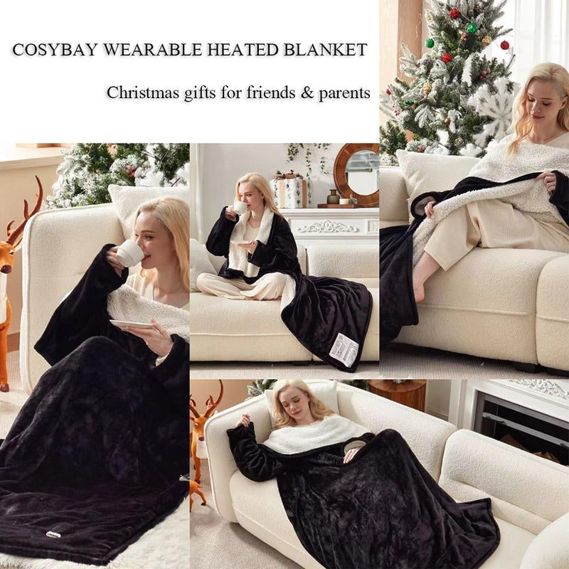 [Black Friday] Cosybay Wearable Electric Heated Blanket with Sleeves & Foot Pockets 50X70 Inch Flannel Sherpa Blanket for Adults Heated Blanket with 1-12 Hours Auto-Off & 10 Heat Settings Electric Heating for Bedroom Home,Christmas Gift