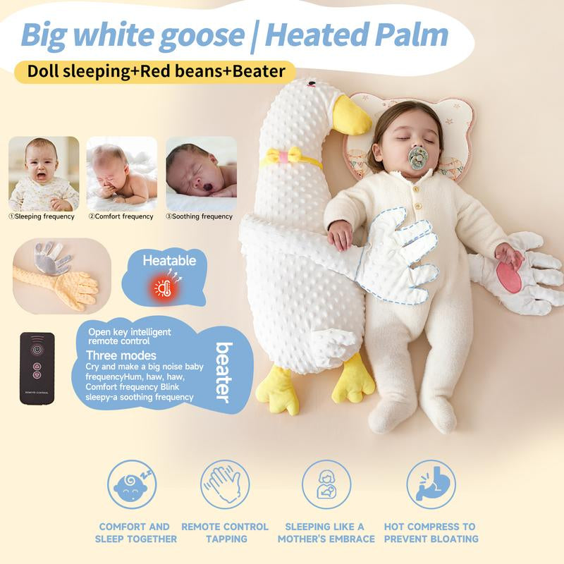 Baby Soothing Hugging Pillow Soft Cotton Animal-Shaped Sleep Aid Cushion with Gentle Patting Cute Big White Goose Design for Infant Comfort
