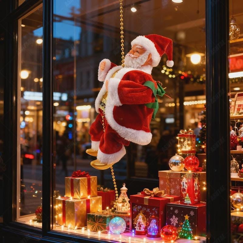 Bring Holiday Cheer Home with the Animated Motorized Climbing Santa - Perfect Musical Decoration for Christmas Fun!