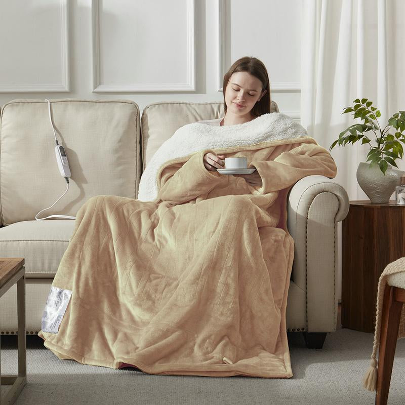 [Black Friday] Cosybay Wearable Electric Heated Blanket with Sleeves & Foot Pockets 50X70 Inch Flannel Sherpa Blanket for Adults Heated Blanket with 1-12 Hours Auto-Off & 10 Heat Settings Electric Heating for Bedroom Home,Christmas Gift