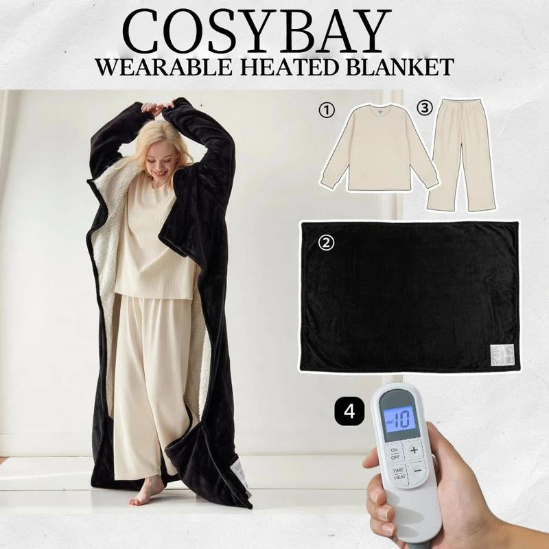 [Black Friday] Cosybay Wearable Electric Heated Blanket with Sleeves & Foot Pockets 50X70 Inch Flannel Sherpa Blanket for Adults Heated Blanket with 1-12 Hours Auto-Off & 10 Heat Settings Electric Heating for Bedroom Home,Christmas Gift